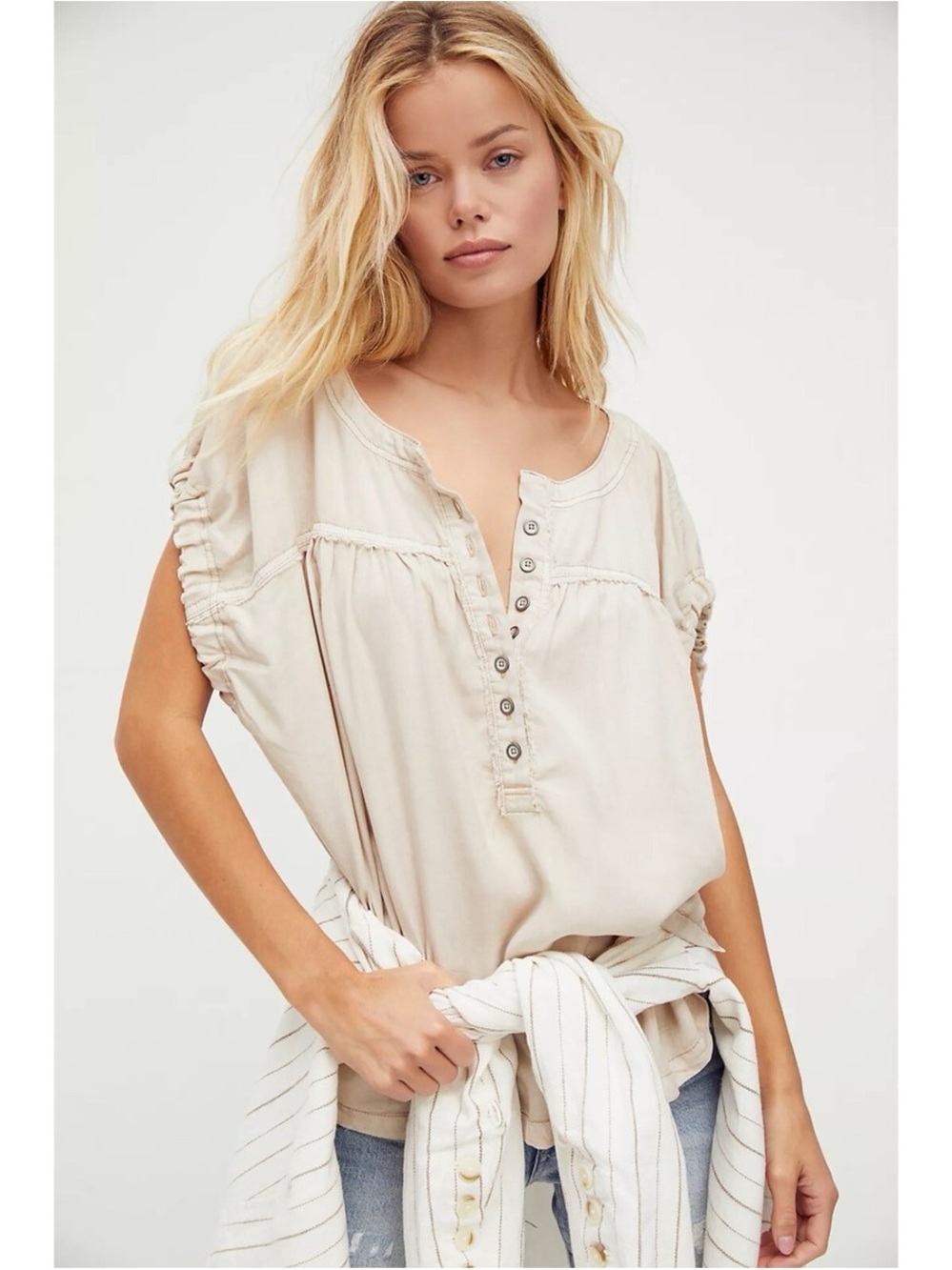 Free People Summer Love top Henley in Dust Storm